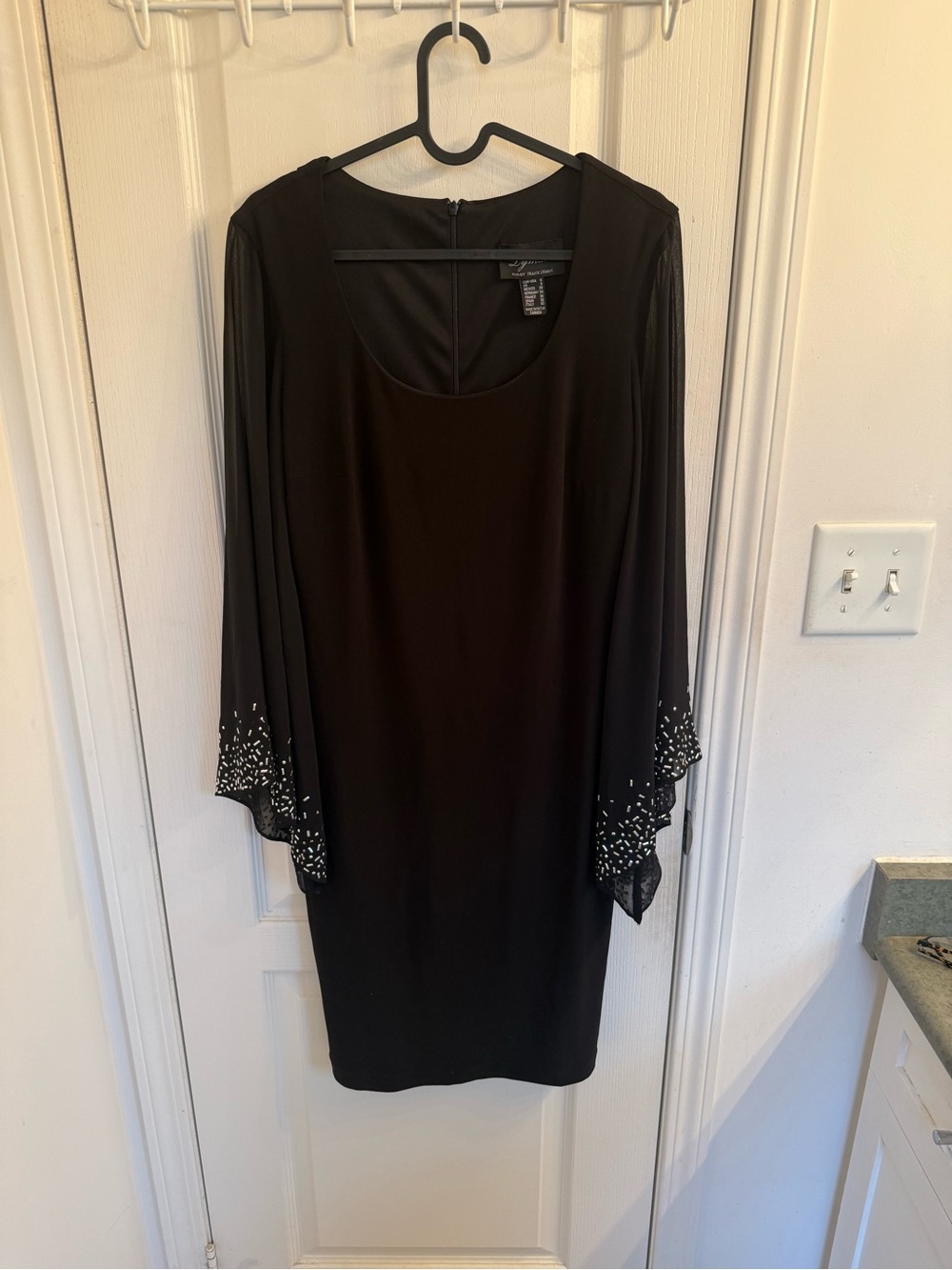 Frank Lyman Design Black Long Sleeve Sheath Dress with Beaded Cuff
